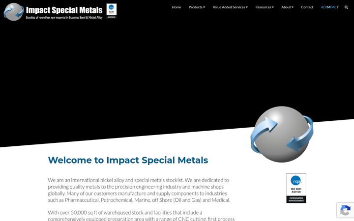 Snímek obrazovky impactspecialmetals.com