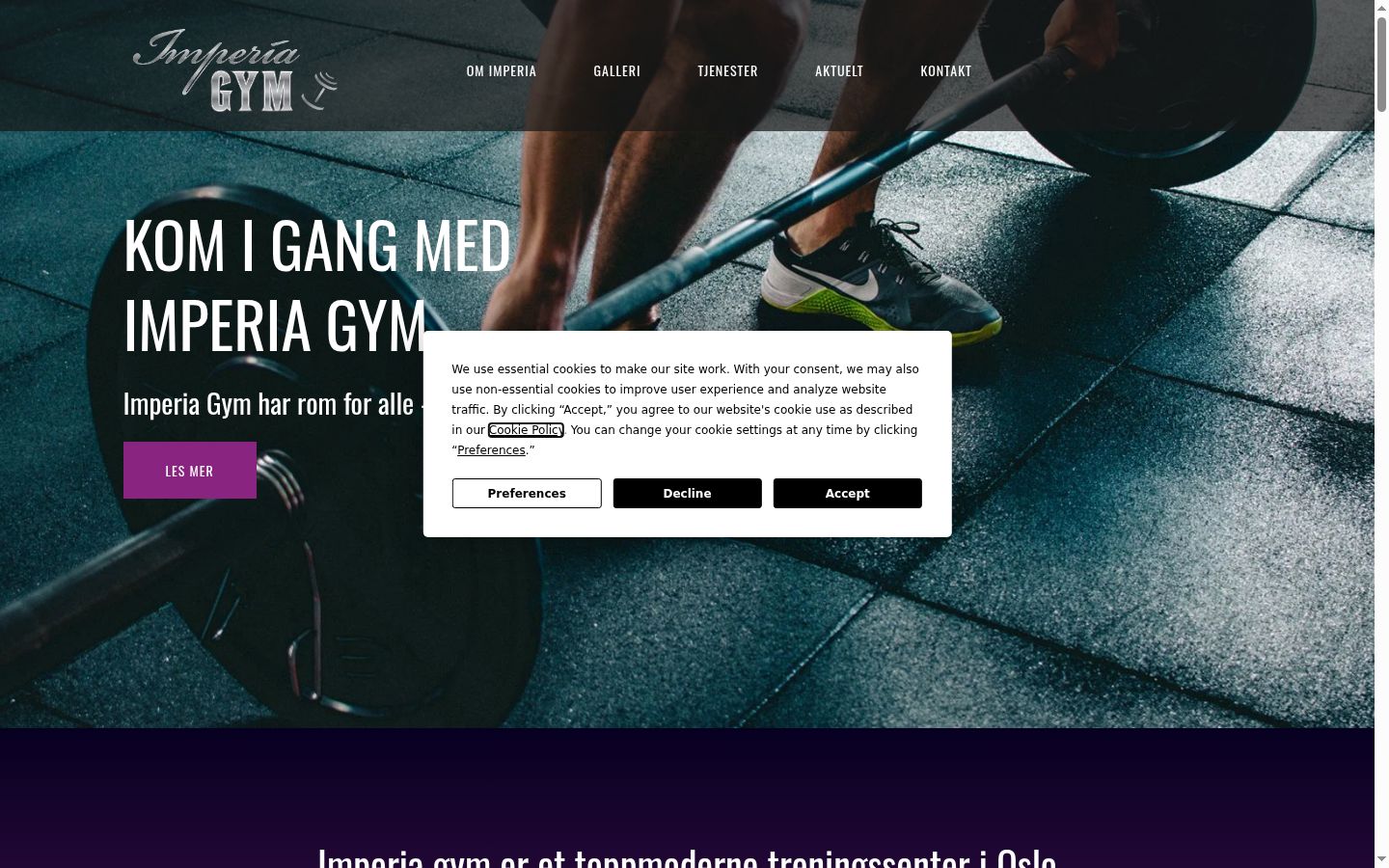 Skærmbillede af samtykkebanneret, som det blev vist før nogen interaktion