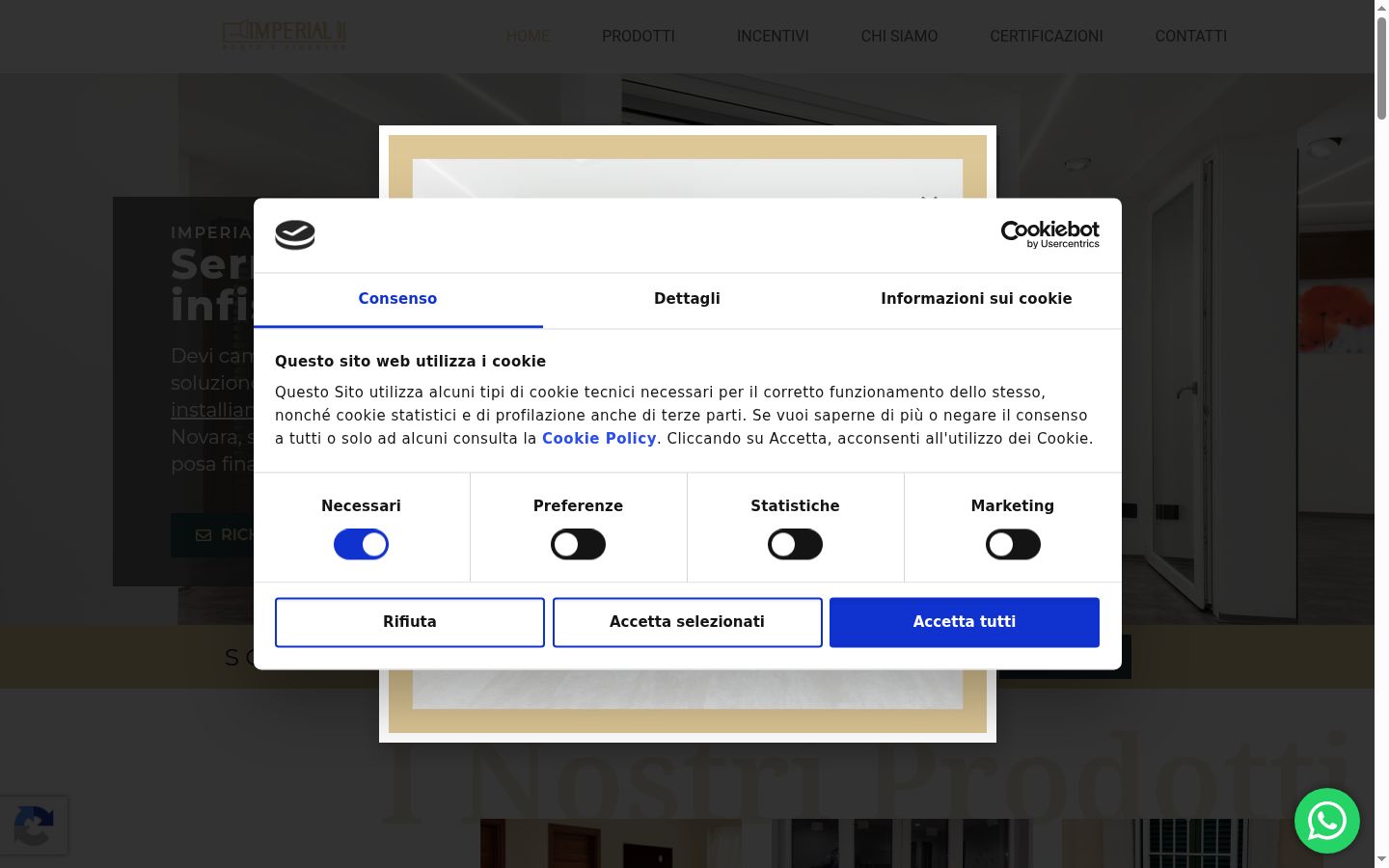 Screenshot del banner di consenso mostrato prima di qualsiasi interazione