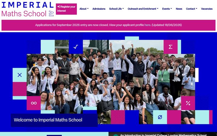 Screenshot of imperialmathsschool.ac.uk