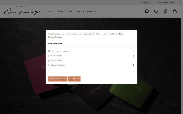 Kuvakaappaus sivustosta imping-confiserie.de