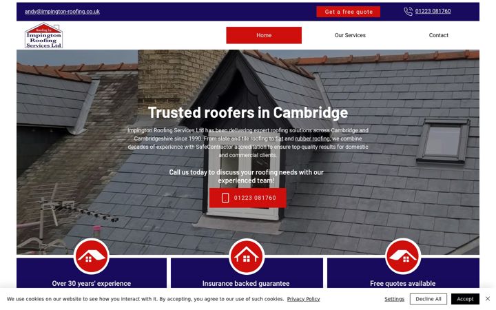 Screenshot of impington-roofing.co.uk