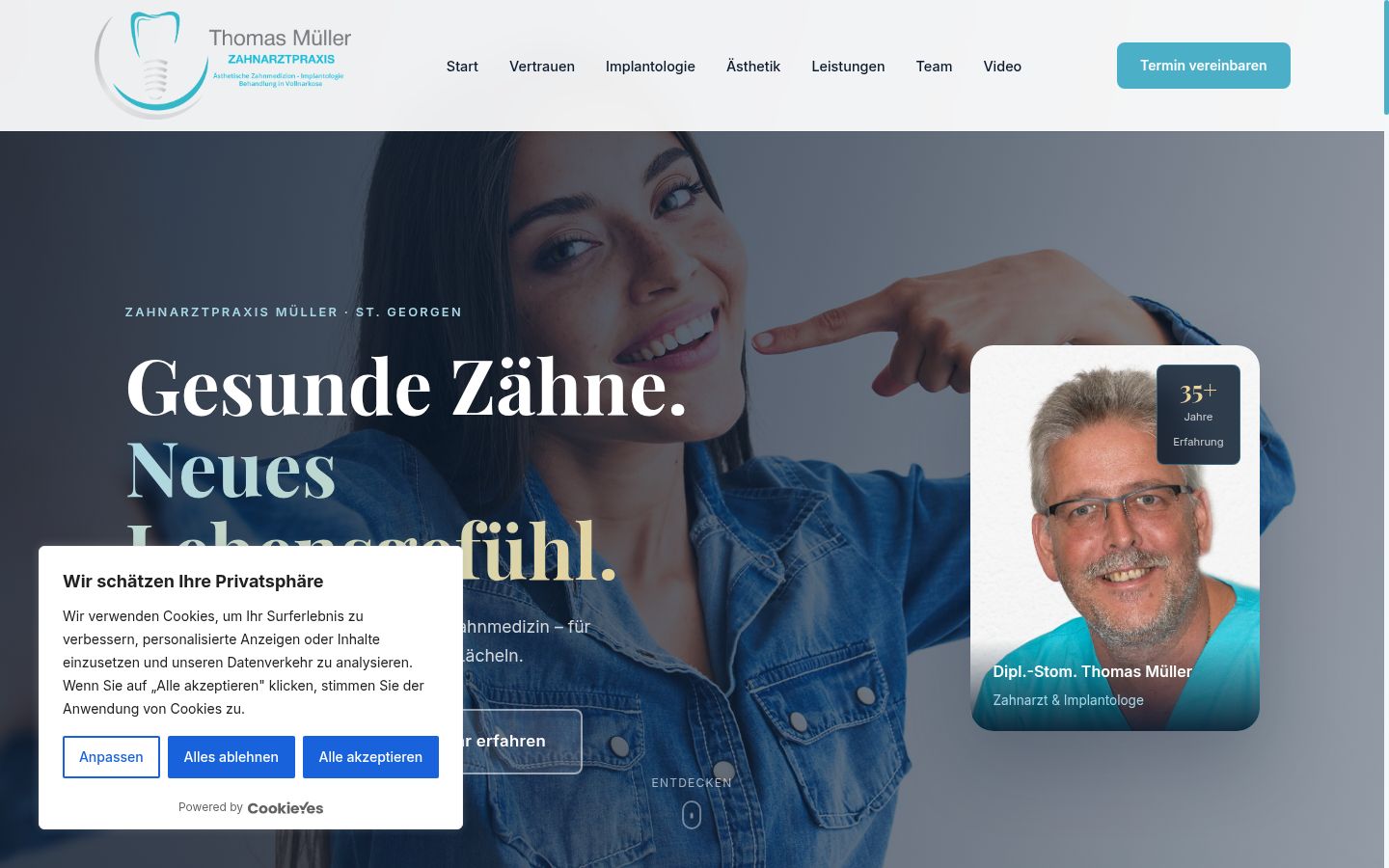 Screenshot des Einwilligungsbanners vor jeglicher Interaktion