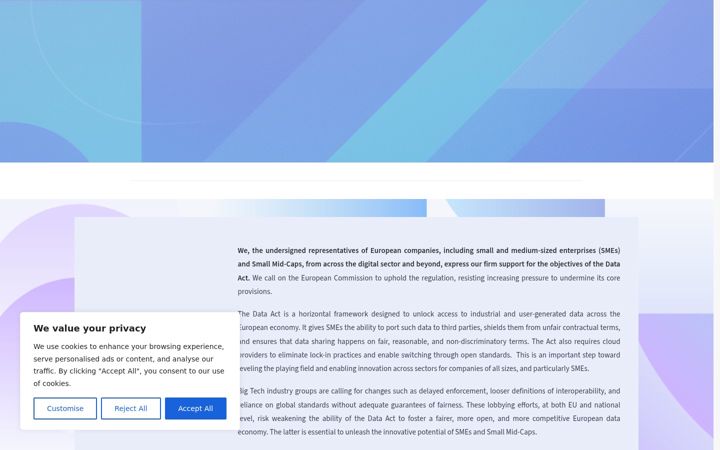 Screenshot of implementthedataact.eu