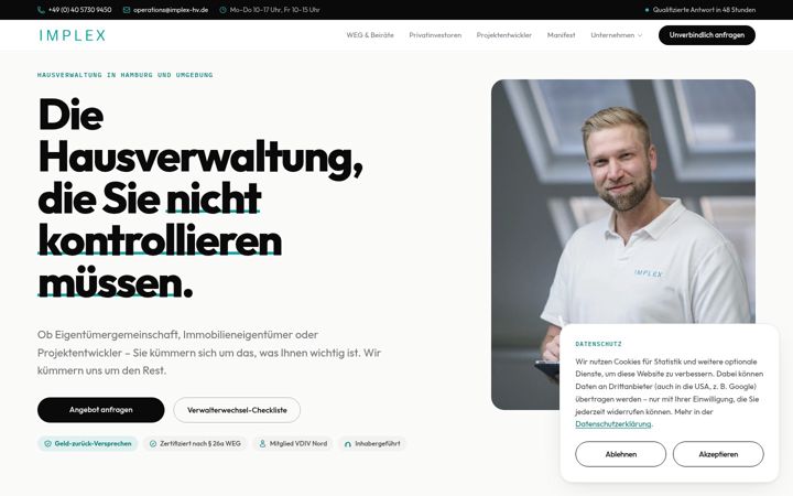 Kuvakaappaus sivustosta implex-hausverwaltung.com