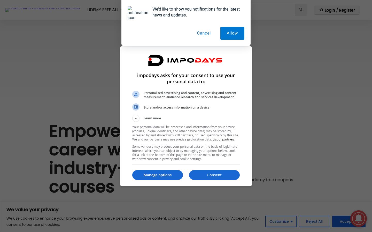 Sutikimo reklamjuostės, rodytos prieš bet kokią sąveiką, ekrano kopija