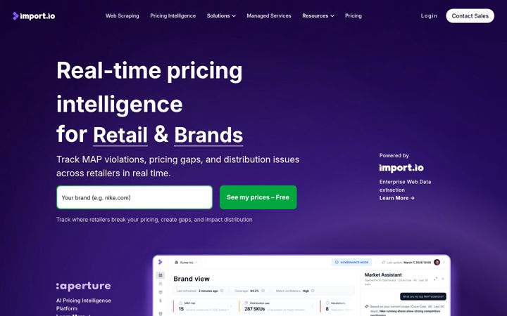 Zrzut ekranu import.io