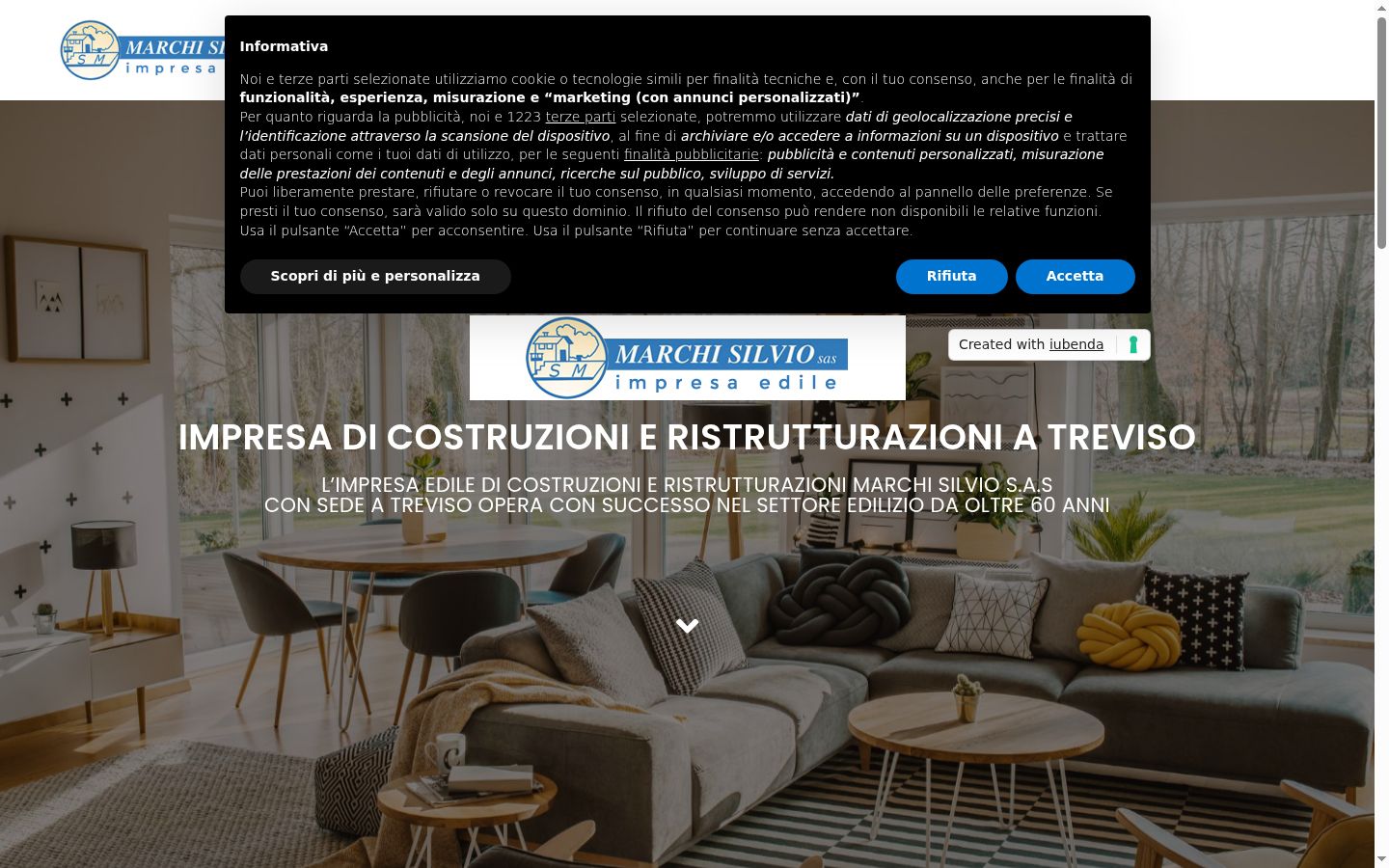 Screenshot del banner di consenso mostrato prima di qualsiasi interazione