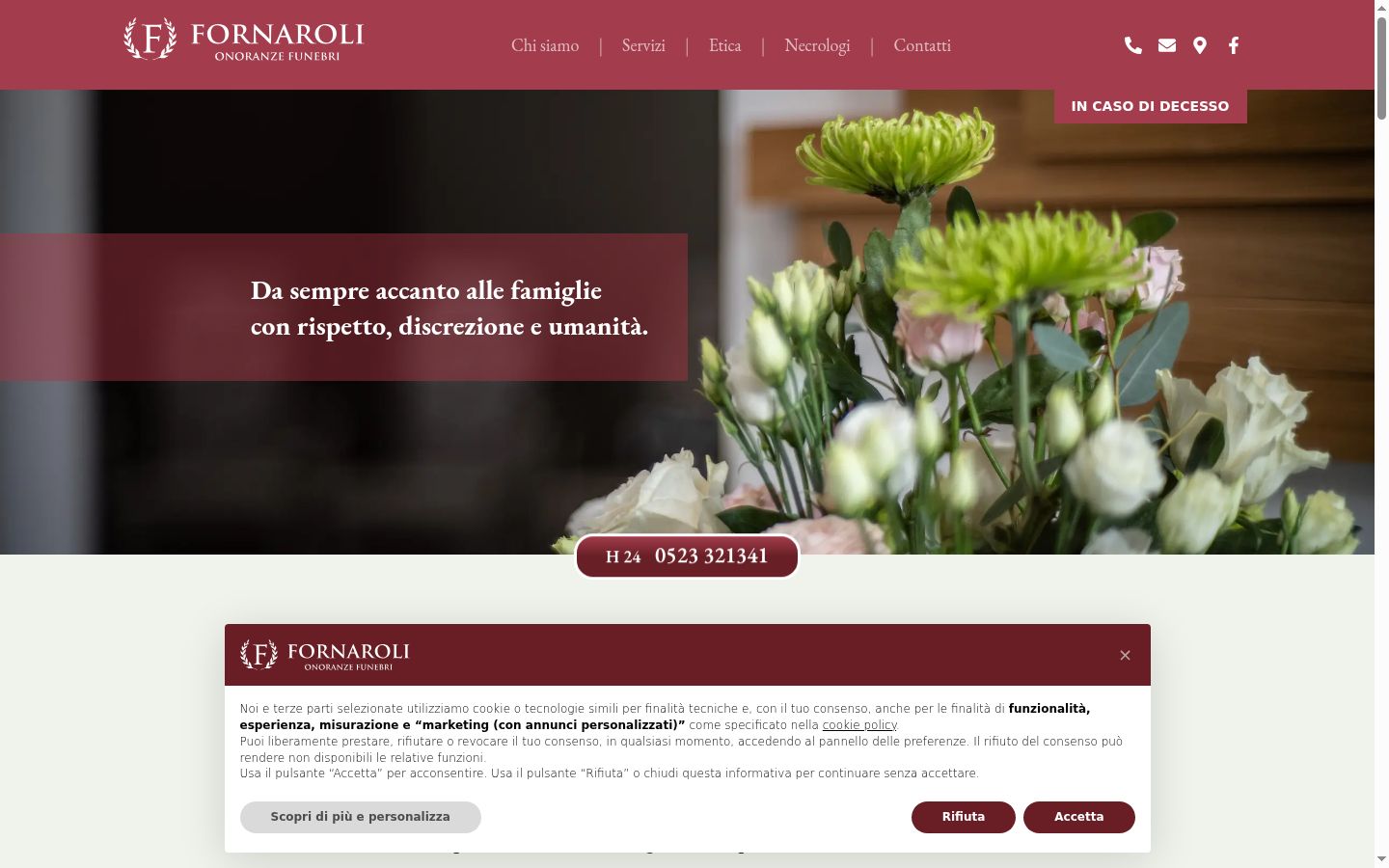 Screenshot del banner di consenso mostrato prima di qualsiasi interazione