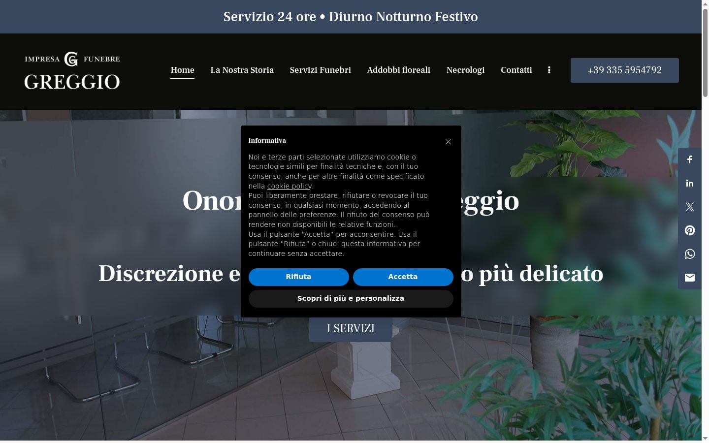 Screenshot del banner di consenso mostrato prima di qualsiasi interazione