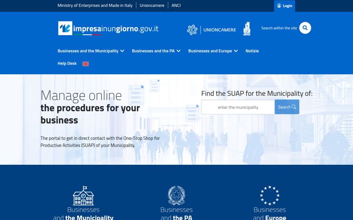 Screenshot of impresainungiorno.gov.it