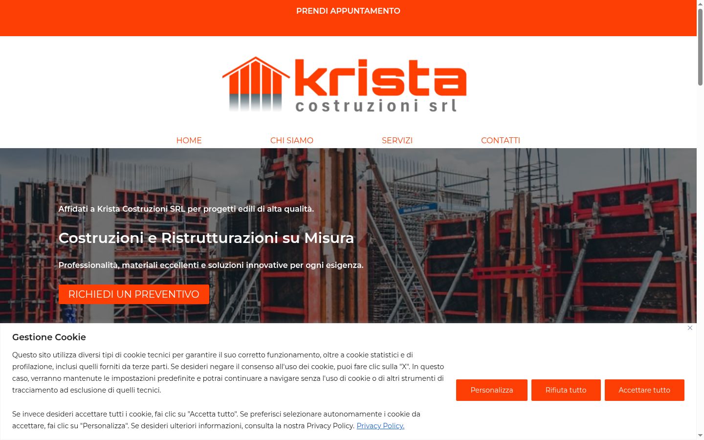 Screenshot del banner di consenso mostrato prima di qualsiasi interazione