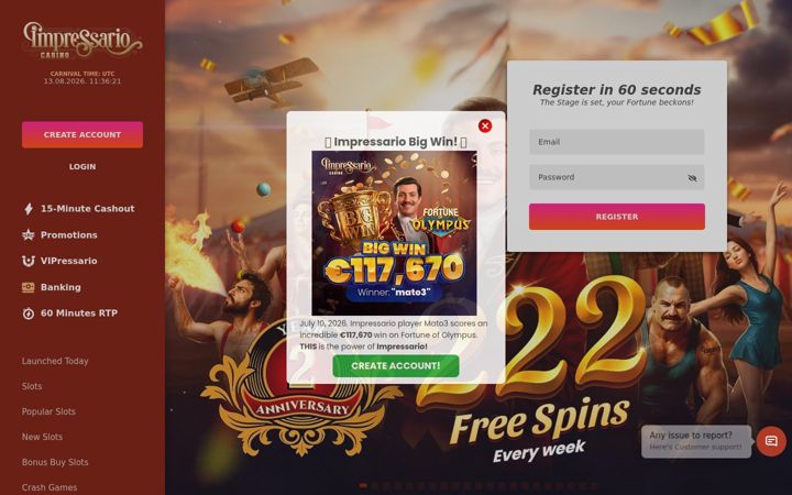 Screenshot of impressariocasino.com