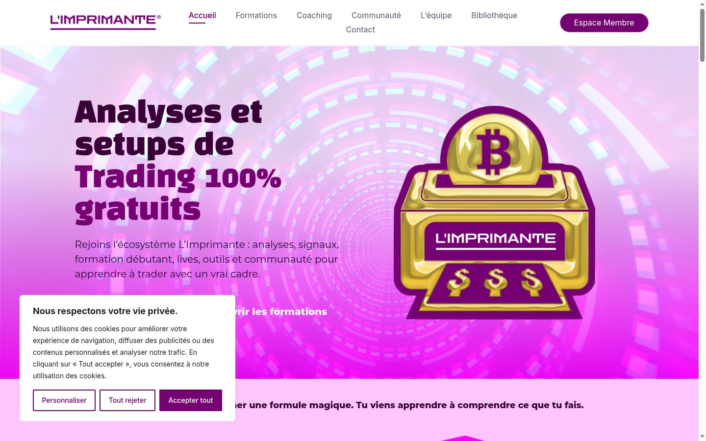 Capture d'écran de la bannière de consentement affichée avant toute interaction