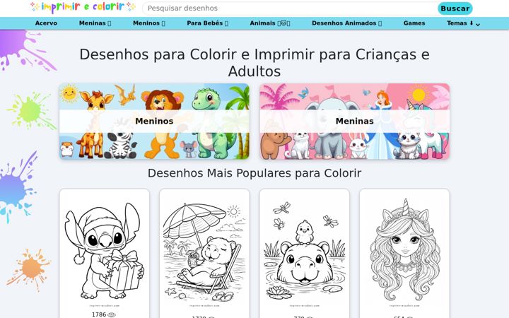 Screenshot of imprimir-e-colorir.com