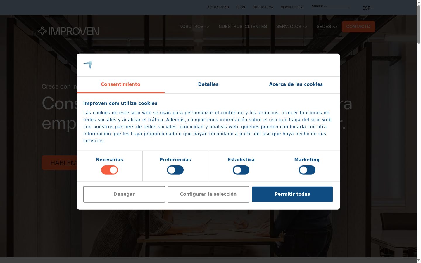 Screenshot del banner di consenso mostrato prima di qualsiasi interazione