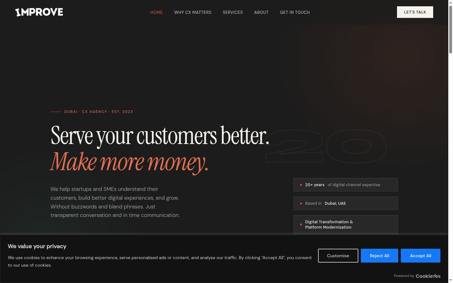 Screenshot of the consent banner shown before any interaction