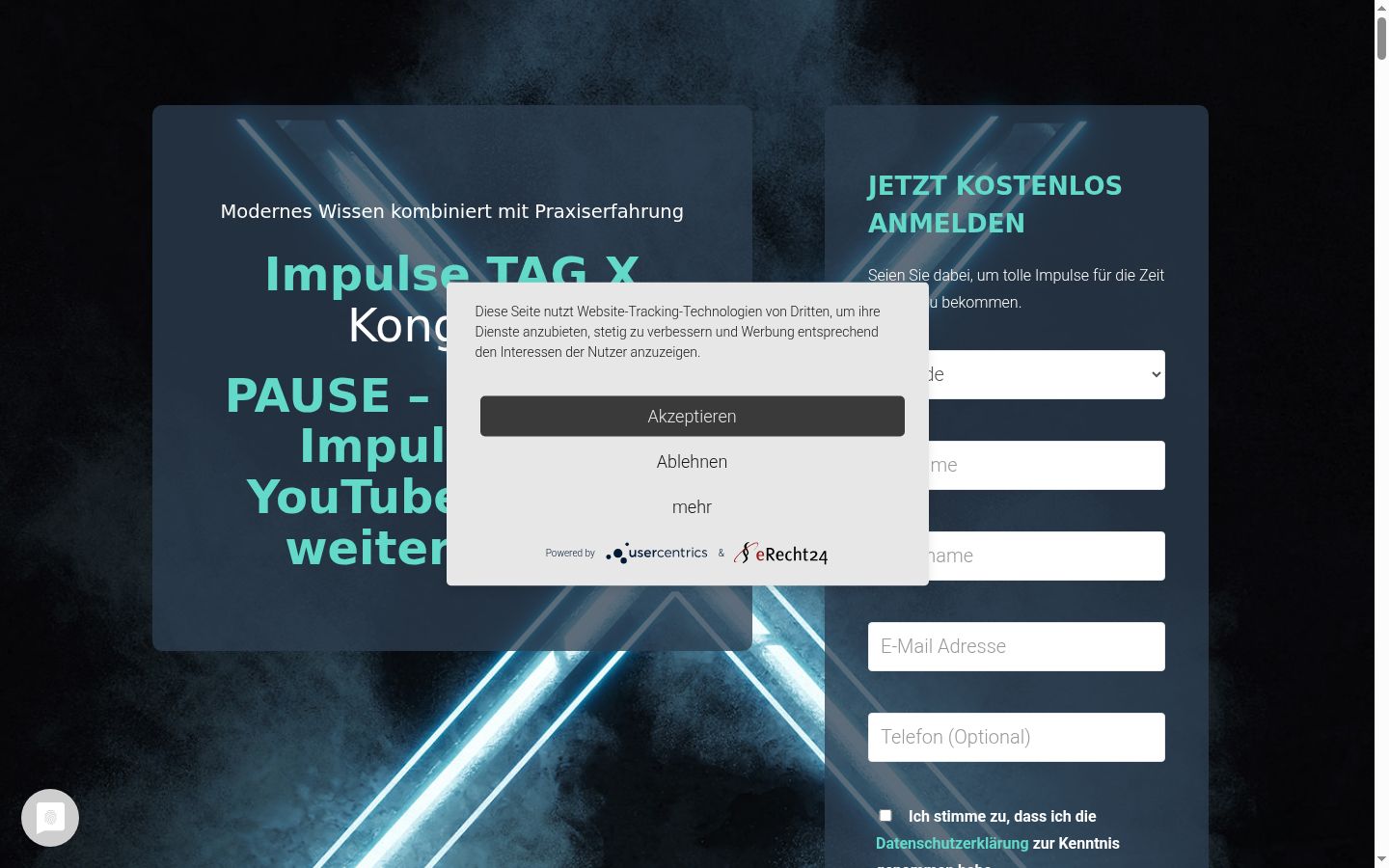 Captura de pantalla del banner de consentimiento mostrado antes de cualquier interacción