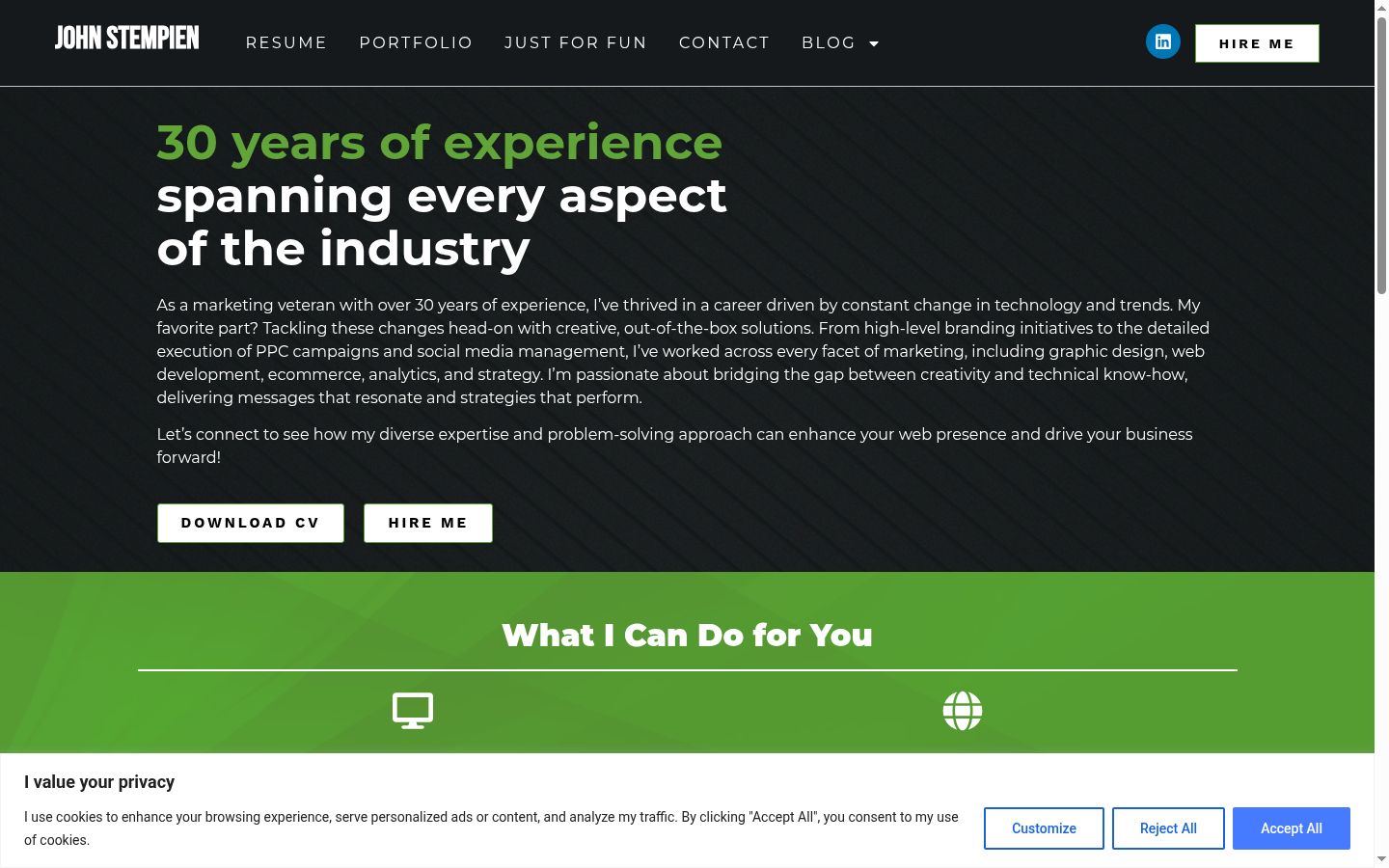 Screenshot of the consent banner shown before any interaction