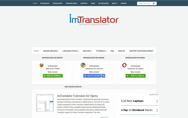 Screenshot of imtranslator.net