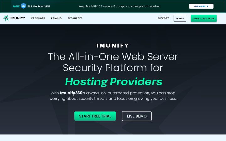 Екранна снимка на imunify.com