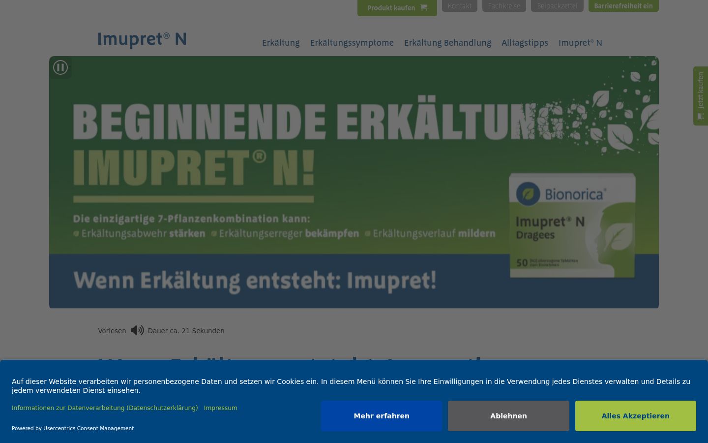 Screenshot del banner di consenso mostrato prima di qualsiasi interazione