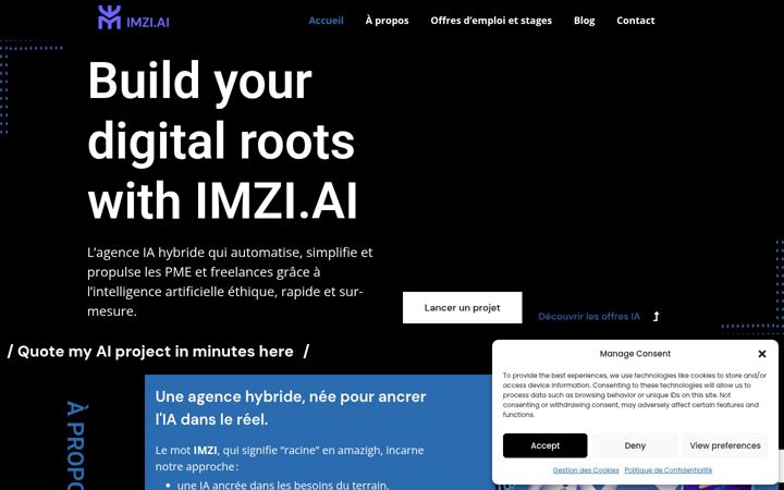Screenshot of imziai.com