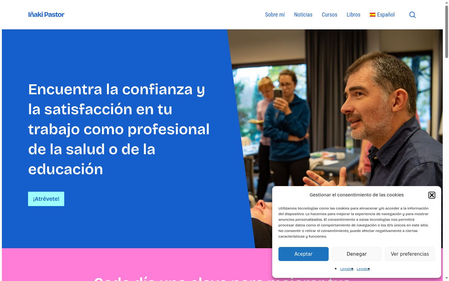Captura de pantalla del banner de consentimiento mostrado antes de cualquier interacción