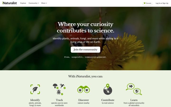 Snímek obrazovky inaturalist.org
