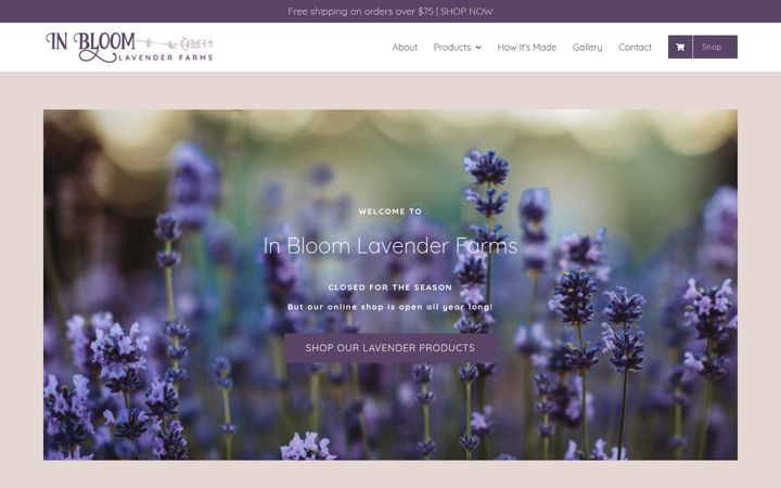 Snímek obrazovky inbloomlavenderfarms.com