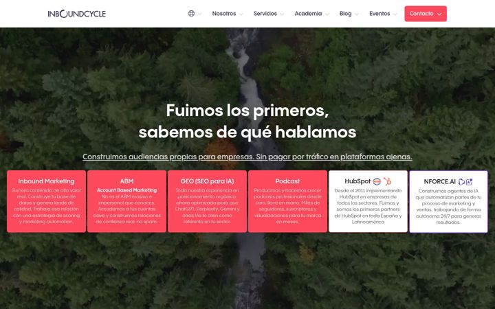 Snímek obrazovky inboundcycle.com