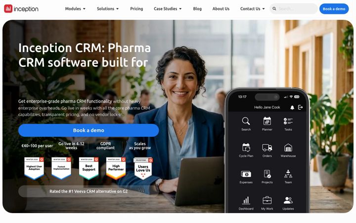 Snímek obrazovky inceptioncrm.com