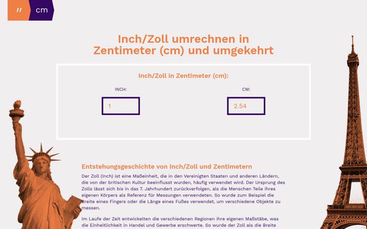 Screenshot of inch-umrechnen.de
