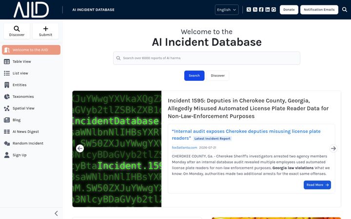 Екранна снимка на incidentdatabase.ai