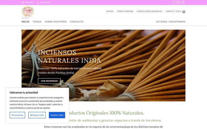 Screenshot of inciensosnaturalesindia.com