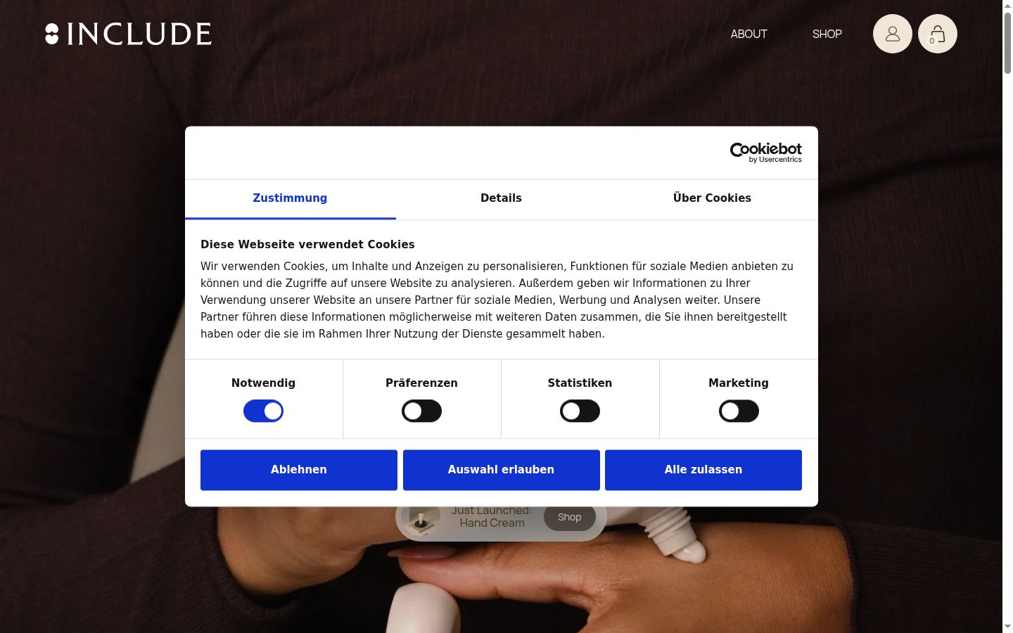 Screenshot of the consent banner shown before any interaction