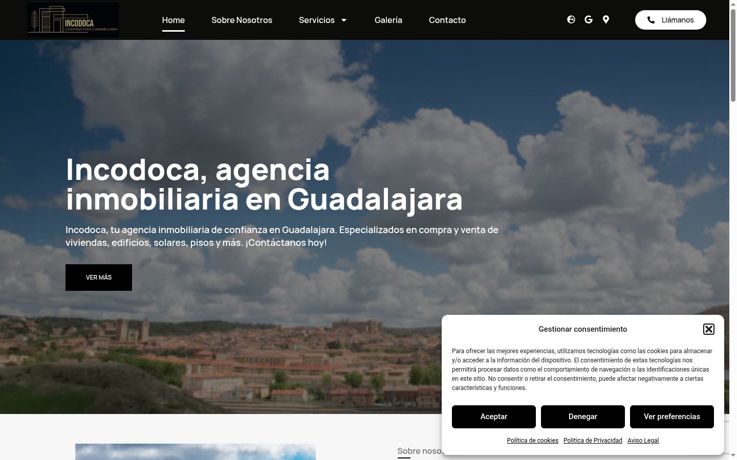 Captura de pantalla del banner de consentimiento mostrado antes de cualquier interacción