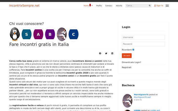 Screenshot of incontrixsempre.net