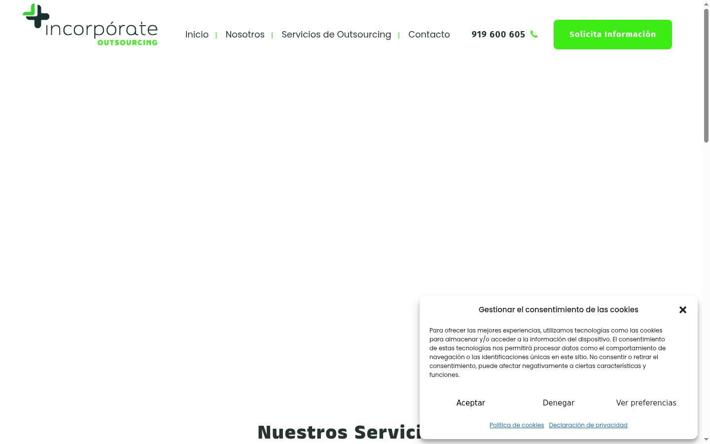 Screenshot del banner di consenso mostrato prima di qualsiasi interazione