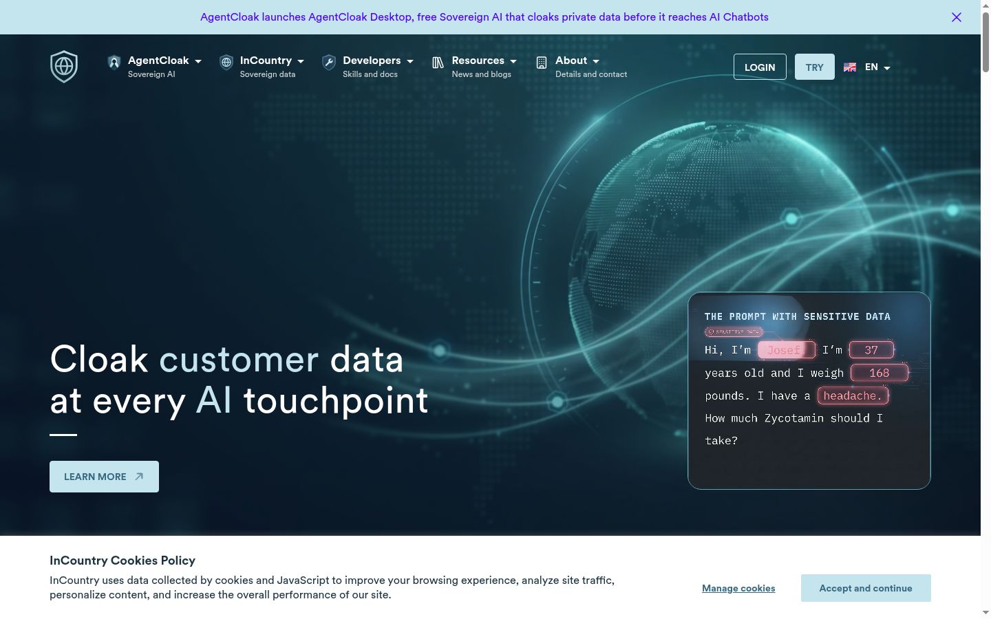 Screenshot of the consent banner shown before any interaction