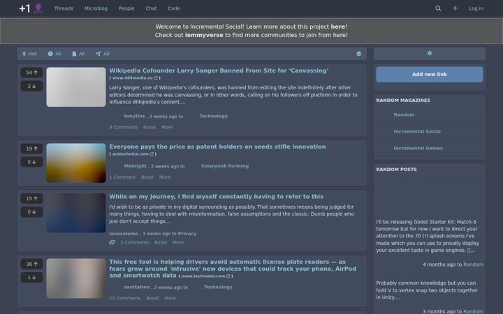 Screenshot of incremental.social