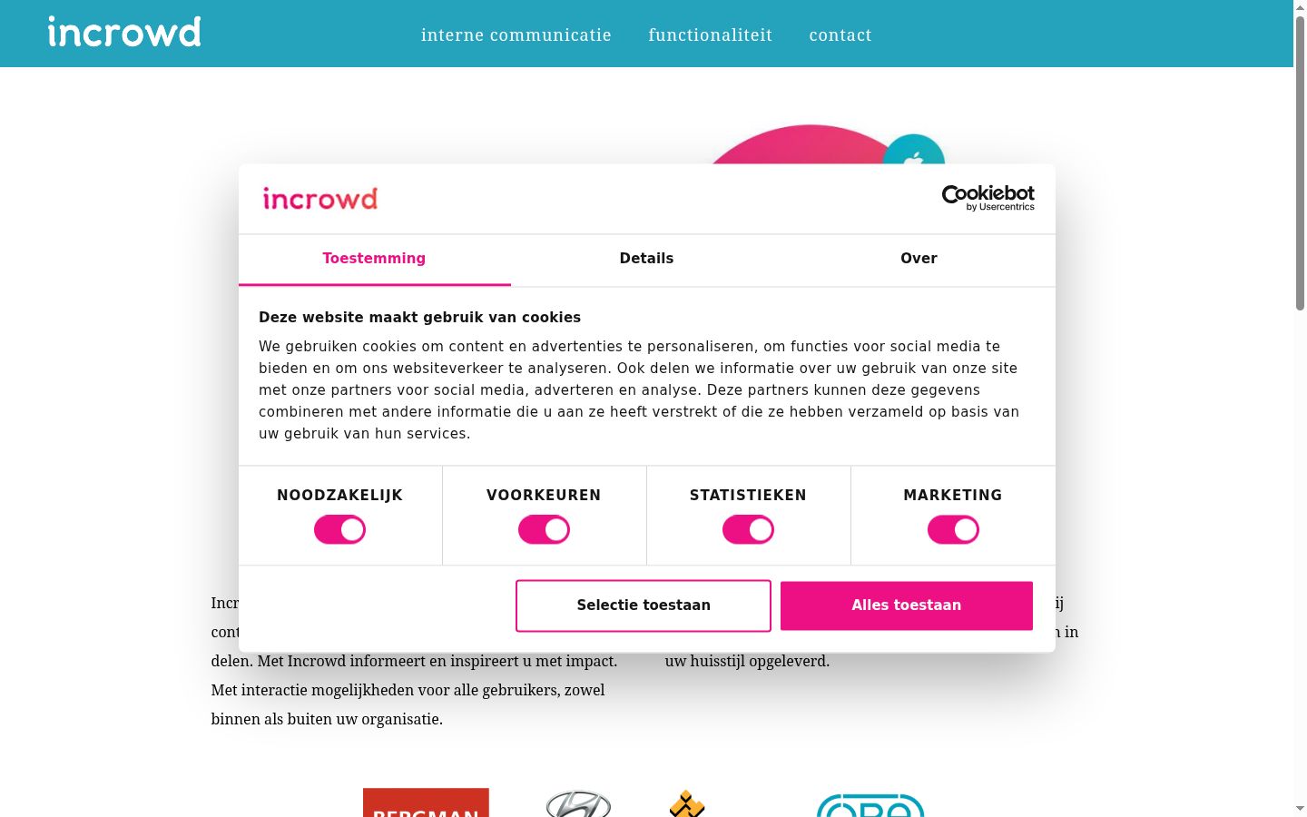 Skærmbillede af samtykkebanneret, som det blev vist før nogen interaktion