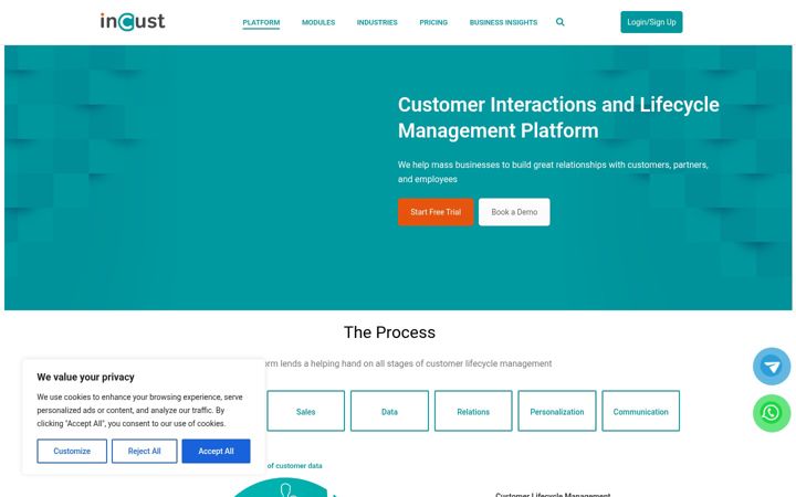 Screenshot of incust.com