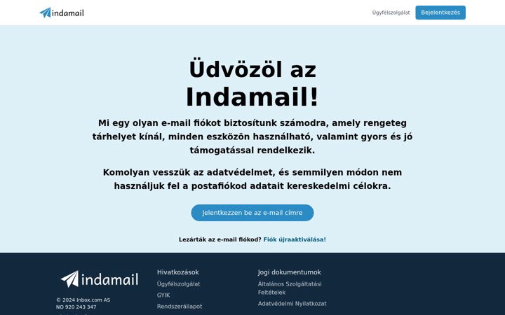 Screenshot of indamail.hu