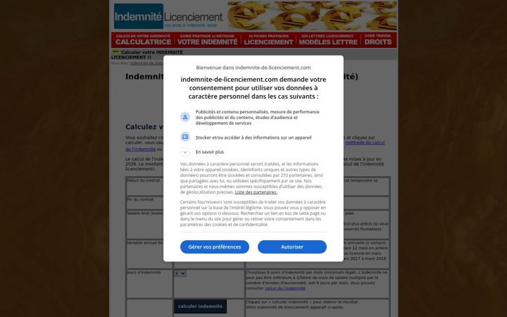 Screenshot of indemnite-de-licenciement.com