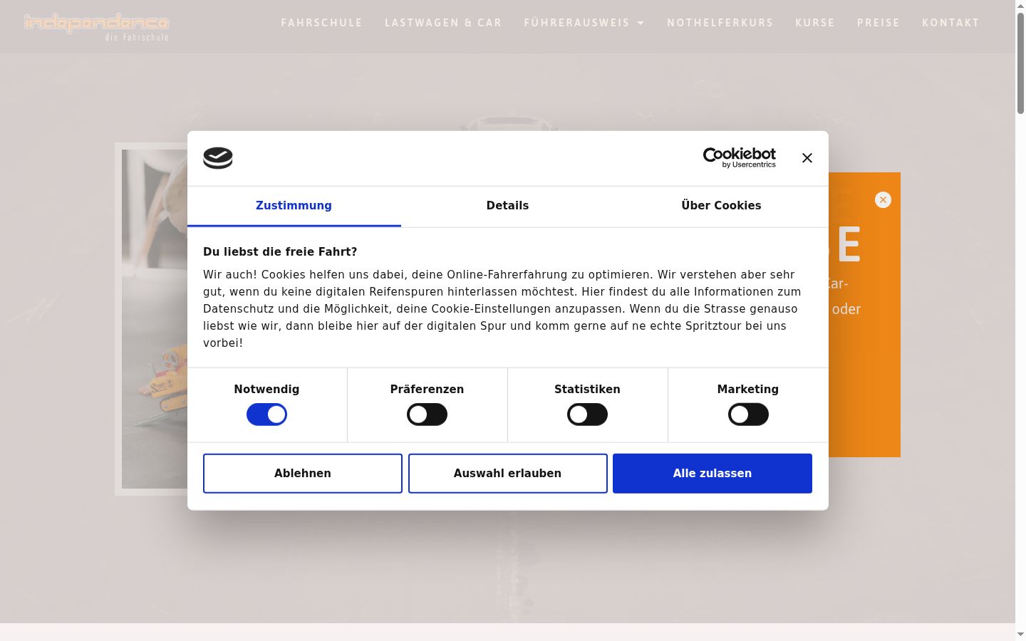 Screenshot of the consent banner shown before any interaction