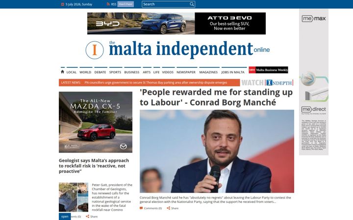 Screenshot of independent.com.mt