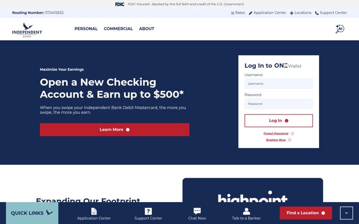 Kuvakaappaus sivustosta independentbank.com
