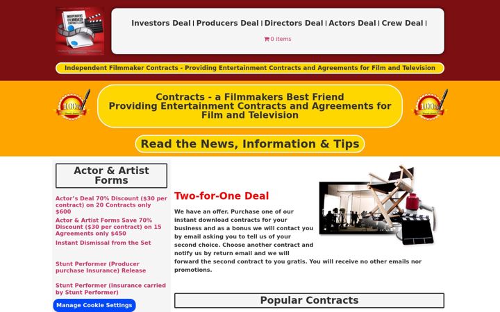 Екранна снимка на independentfilmmakercontracts.com