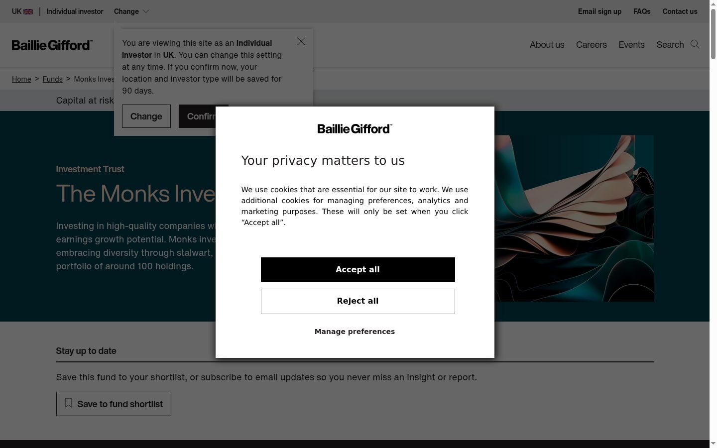 Screenshot del banner di consenso mostrato prima di qualsiasi interazione